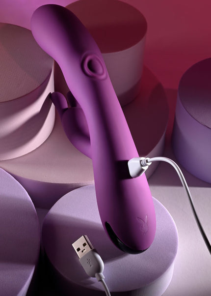 Playboy Pleasure BUSY BUNNY - Purple 22.6 cm USB Rechargeable Rabbit Vibrator with Tapping Shaft