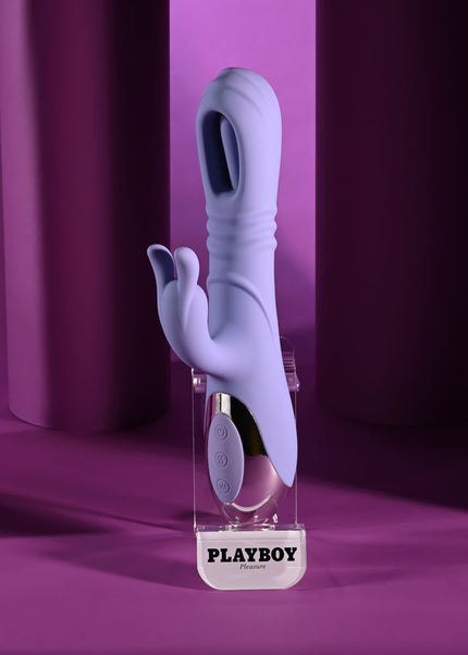 Playboy Pleasure TAP ME IN - Purple 24.2 cm USB Rechargeable Rabbit Vibrator with Tapping Shaft