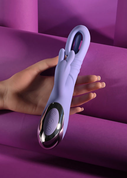 Playboy Pleasure TAP ME IN - Purple 24.2 cm USB Rechargeable Rabbit Vibrator with Tapping Shaft