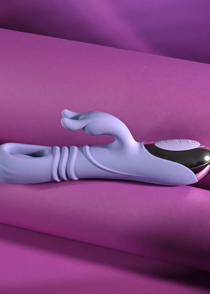 Playboy Pleasure TAP ME IN - Purple 24.2 cm USB Rechargeable Rabbit Vibrator with Tapping Shaft