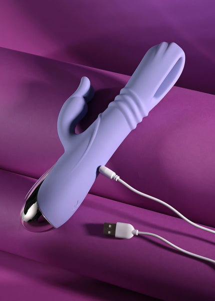 Playboy Pleasure TAP ME IN - Purple 24.2 cm USB Rechargeable Rabbit Vibrator with Tapping Shaft