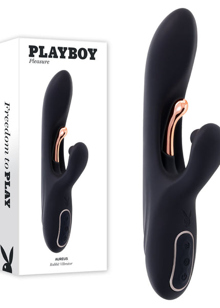 Playboy Pleasure AUREUS - Black 22.7 cm USB Rechargeable Rabbit Vibrator with Internal Flicker