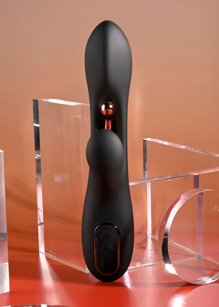 Playboy Pleasure AUREUS - Black 22.7 cm USB Rechargeable Rabbit Vibrator with Internal Flicker