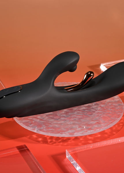 Playboy Pleasure AUREUS - Black 22.7 cm USB Rechargeable Rabbit Vibrator with Internal Flicker