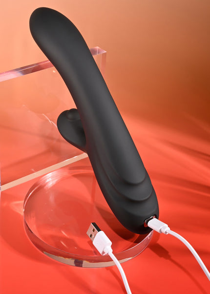 Playboy Pleasure AUREUS - Black 22.7 cm USB Rechargeable Rabbit Vibrator with Internal Flicker