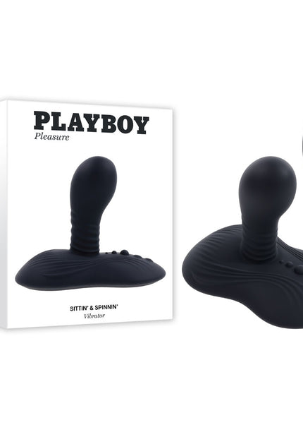 Playboy Pleasure SITTIN & SPINNIN - Black USB Rechargeable Spinning Vibrator & Grinder Pad with Remote