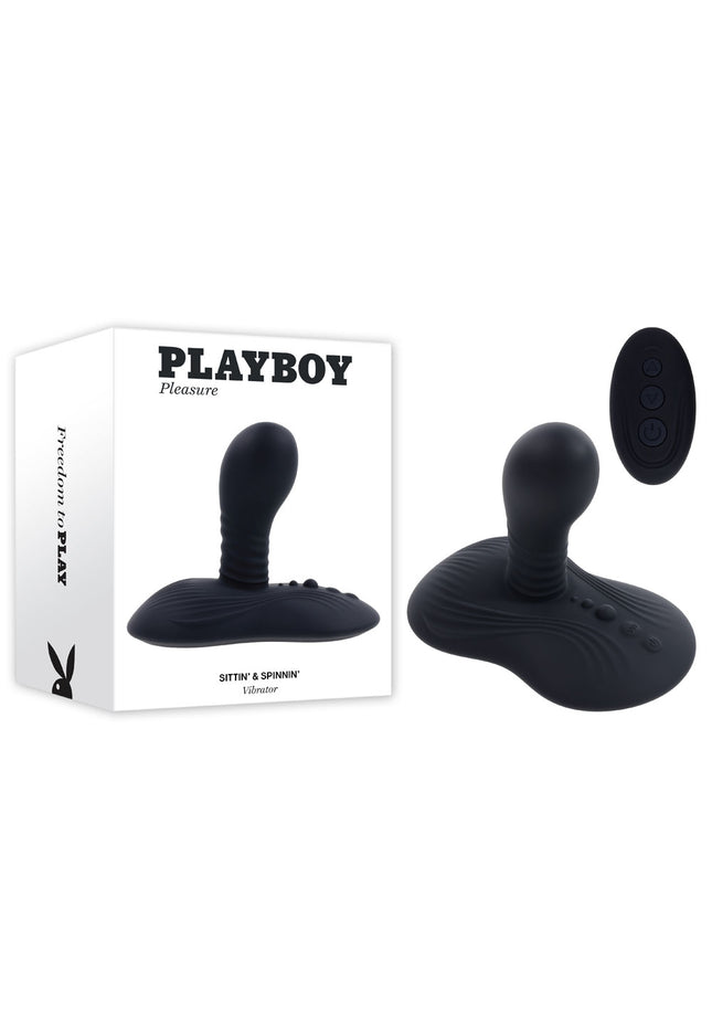 Playboy Pleasure SITTIN & SPINNIN - Black USB Rechargeable Spinning Vibrator & Grinder Pad with Remote