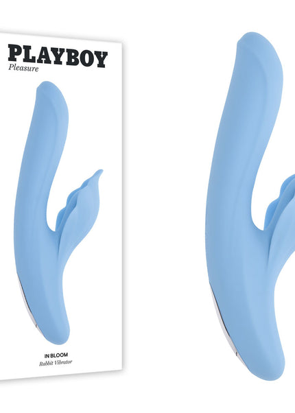 Playboy Pleasure IN BLOOM - Blue 23.5 cm USB Rechargeable Thrusting Tapping & Heating Dual Vibrator