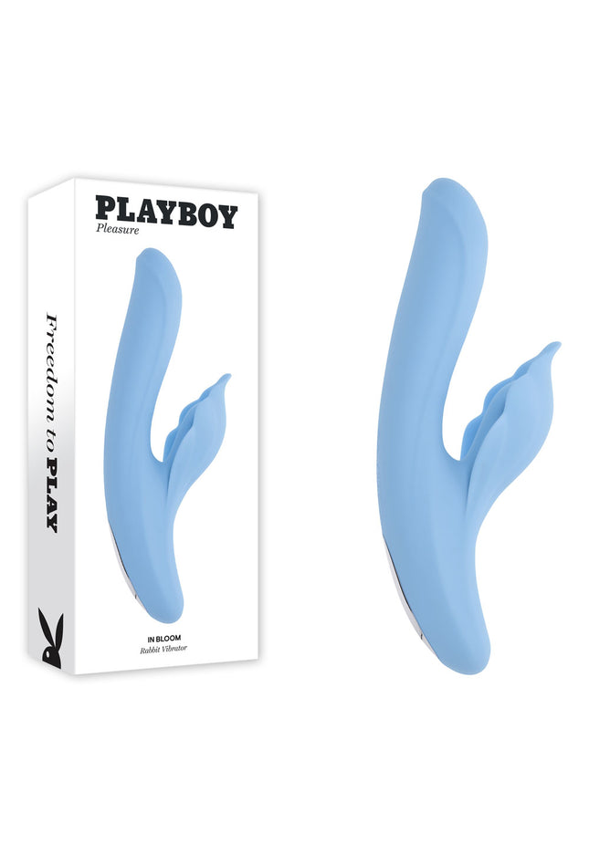 Playboy Pleasure IN BLOOM - Blue 23.5 cm USB Rechargeable Thrusting Tapping & Heating Dual Vibrator