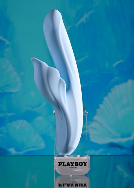 Playboy Pleasure IN BLOOM - Blue 23.5 cm USB Rechargeable Thrusting Tapping & Heating Dual Vibrator