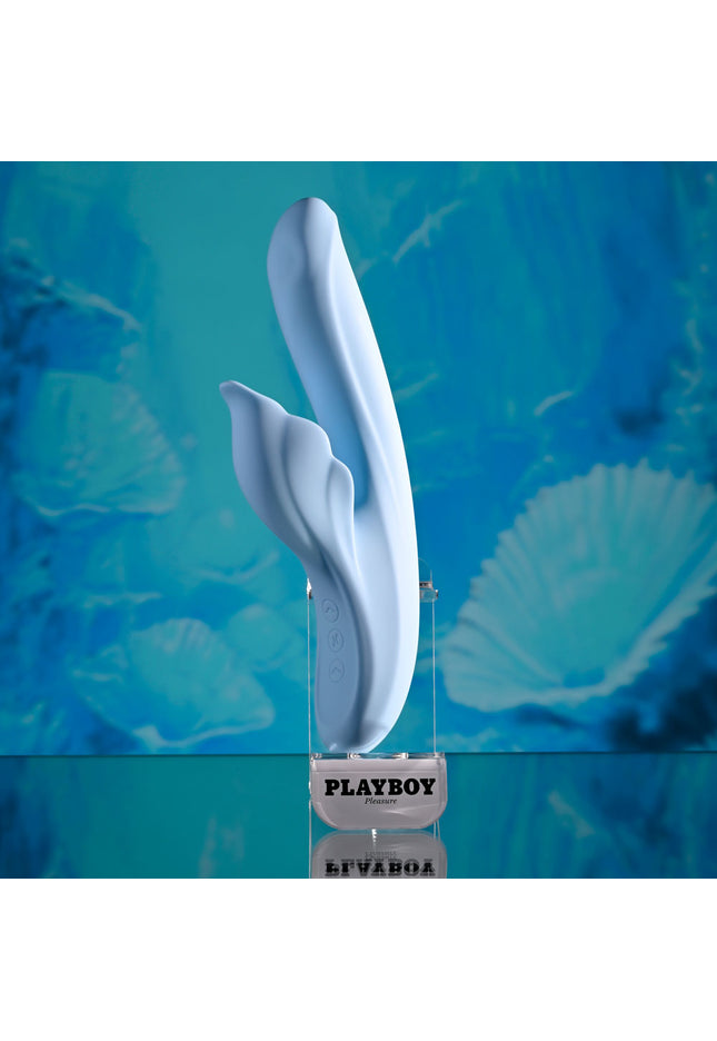 Playboy Pleasure IN BLOOM - Blue 23.5 cm USB Rechargeable Thrusting Tapping & Heating Dual Vibrator