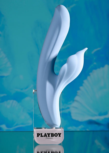 Playboy Pleasure IN BLOOM - Blue 23.5 cm USB Rechargeable Thrusting Tapping & Heating Dual Vibrator