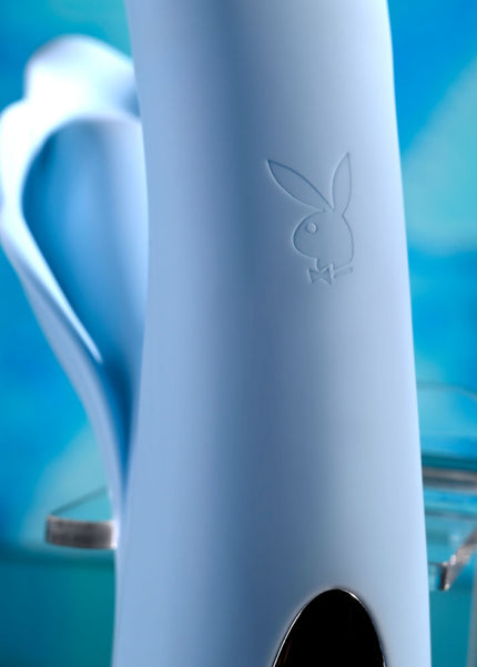 Playboy Pleasure IN BLOOM - Blue 23.5 cm USB Rechargeable Thrusting Tapping & Heating Dual Vibrator