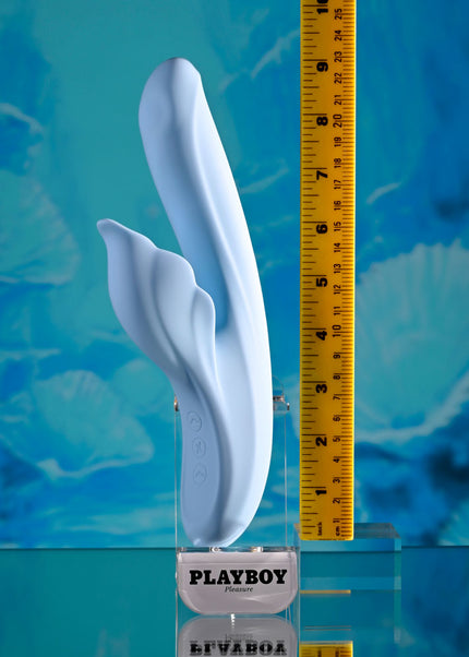 Playboy Pleasure IN BLOOM - Blue 23.5 cm USB Rechargeable Thrusting Tapping & Heating Dual Vibrator