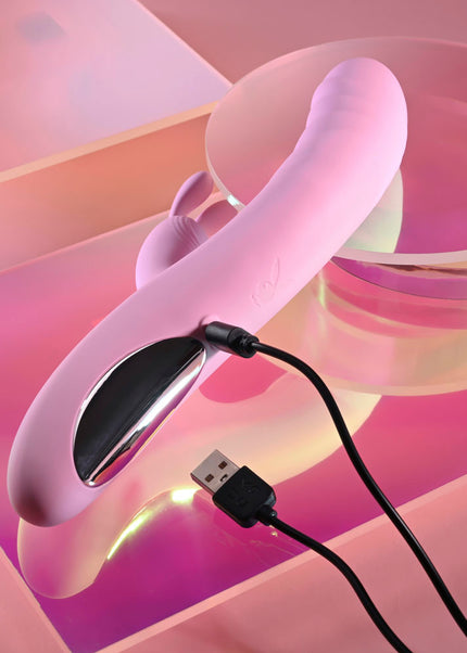 Playboy Pleasure RUB ME RIGHT - Pink 23.2 cm USB Rechargeable Thrusting Rabbit Vibrator