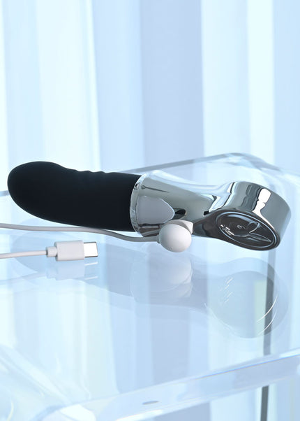 Playboy Pleasure BON VOYAGE - Black/Chrome 18.7 cm USB-C Rechargeable Tapping Vibrator