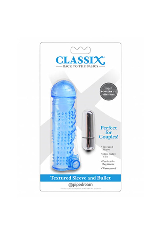 Classix Textured Sleeve & Bullet - Blue Penis Sleeve with Bullet