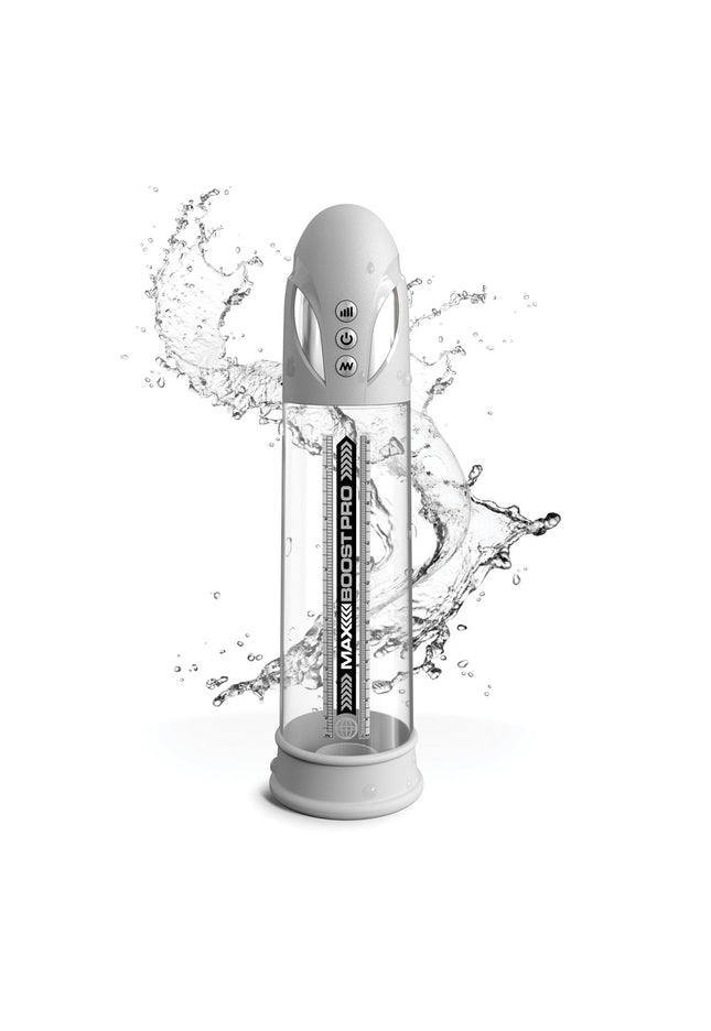 Pump Worx Max Boost Pro Flow - White - White/Clear USB Rechargeable Waterproof Auto Penis Pump