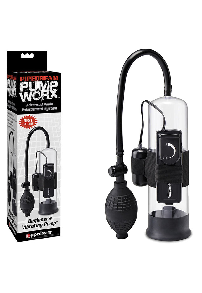 Pump Worx Beginner's Vibrating Pump - Clear/Black Vibrating Penis Pump