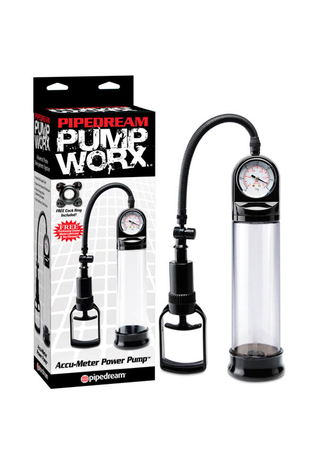 Pump Worx Accu-Meter Power Pump - Clear/Black Penis Pump with Gauge