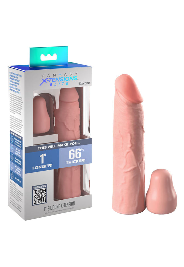 Fantasy X-Tensions Elite 1'' Silicone Extension - Flesh - Flesh 2.5 cm Penis Extender Sleeve