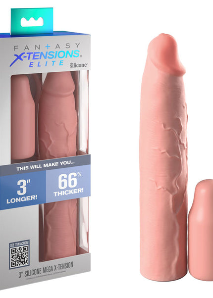 Fantasy X-Tensions Elite 3'' Silicone Extension - Flesh - Flesh 7.6 cm Penis Extender Sleeve