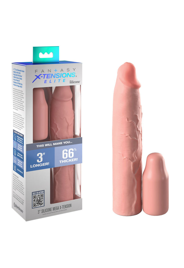 Fantasy X-Tensions Elite 3'' Silicone Extension - Flesh - Flesh 7.6 cm Penis Extender Sleeve