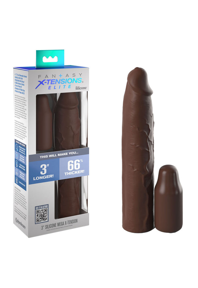 Fantasy X-Tensions Elite 3'' Silicone Extension - Brown - Brown 7.6 cm Penis Extender Sleeve