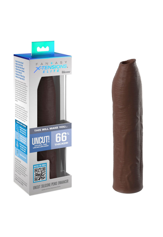 Fantasy X-Tensions Elite Uncut Silicone Penis Enhancer - Brown - Brown 17.8 cm Penis Sleeve