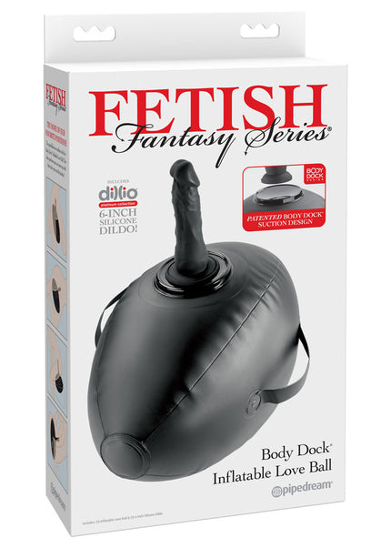 Fetish Fantasy Series Body Dock Inflatable Love Ball - Black Inflatable Cushion with Black 15.2 cm Dildo