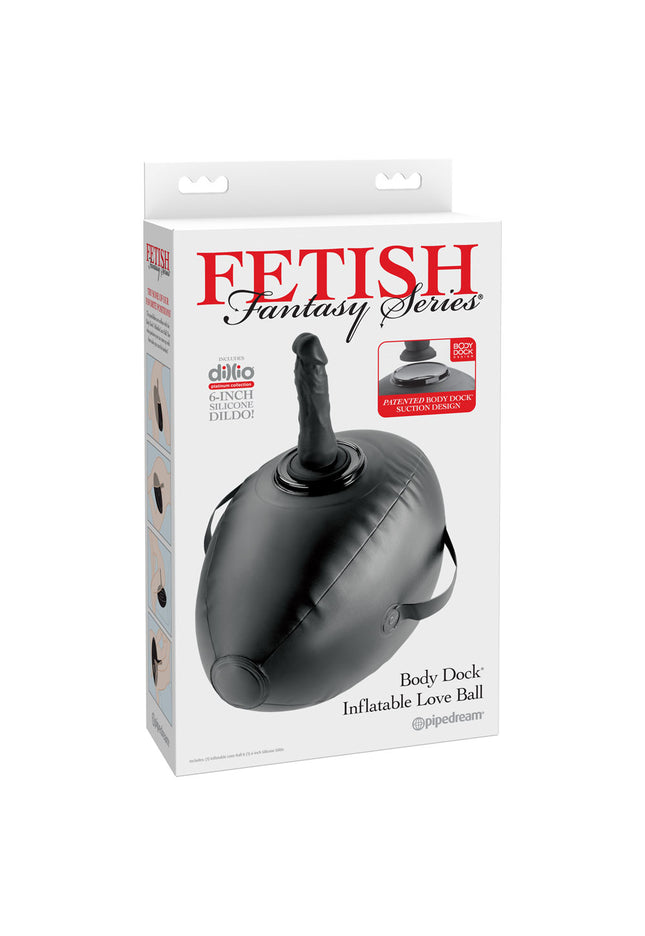 Fetish Fantasy Series Body Dock Inflatable Love Ball - Black Inflatable Cushion with Black 15.2 cm Dildo