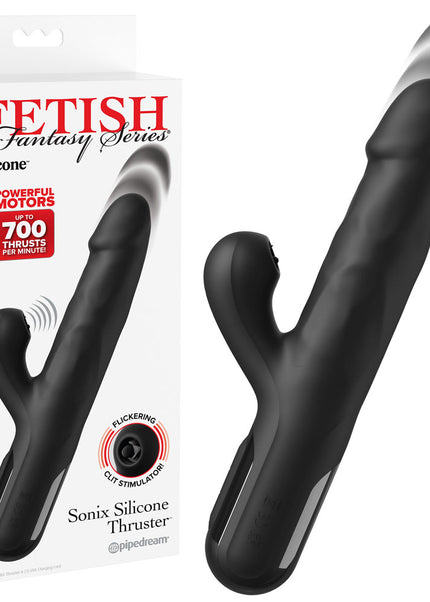 FFS Sonix Silicone Thruster - Black 22 cm USB Rechargeable Thrusting Vibrator with Flicking Clit Stim