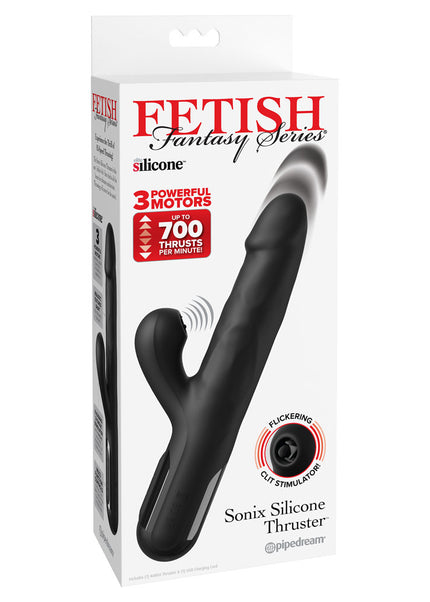 FFS Sonix Silicone Thruster - Black 22 cm USB Rechargeable Thrusting Vibrator with Flicking Clit Stim
