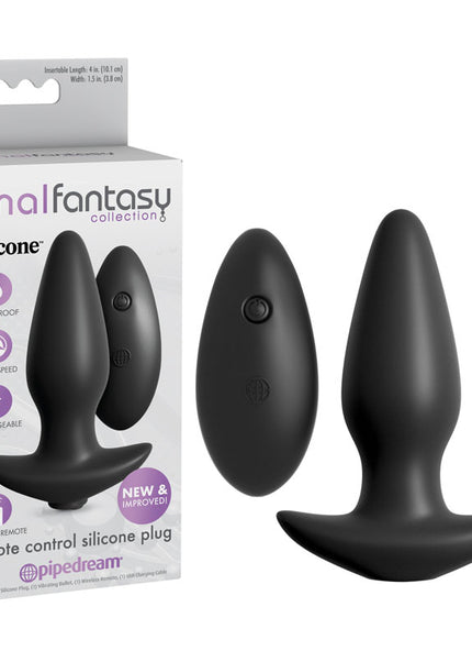 Anal Fantasy Collection Remote Control Silicone Plug - Black 10 cm (4'') Rechargeable Vibrating Butt Plug