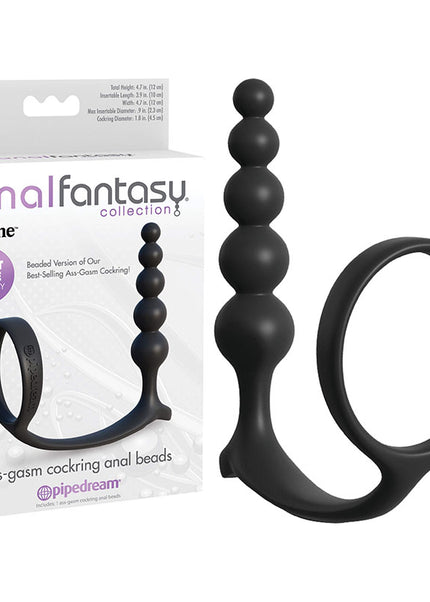 Anal Fantasy Collection Ass-Gasm Cockring Anal Beads - Black Cock Ring with Anal Plug