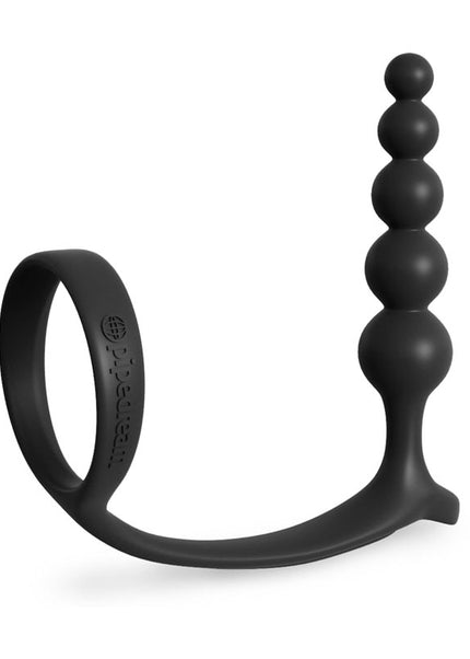 Anal Fantasy Collection Ass-Gasm Cockring Anal Beads - Black Cock Ring with Anal Plug