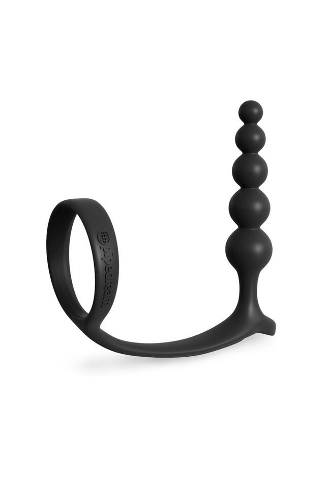 Anal Fantasy Collection Ass-Gasm Cockring Anal Beads - Black Cock Ring with Anal Plug