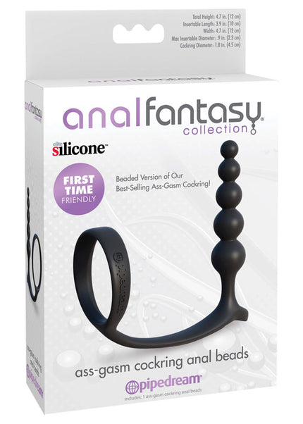 Anal Fantasy Collection Ass-Gasm Cockring Anal Beads - Black Cock Ring with Anal Plug