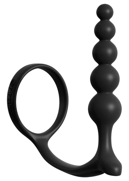 Anal Fantasy Collection Ass-Gasm Cockring Anal Beads - Black Cock Ring with Anal Plug