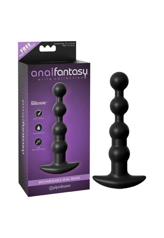 Anal Fantasy Elite Collection Rechargeable Anal Beads - Black 17 cm USB Rechargeable Vibrating Anal Beads