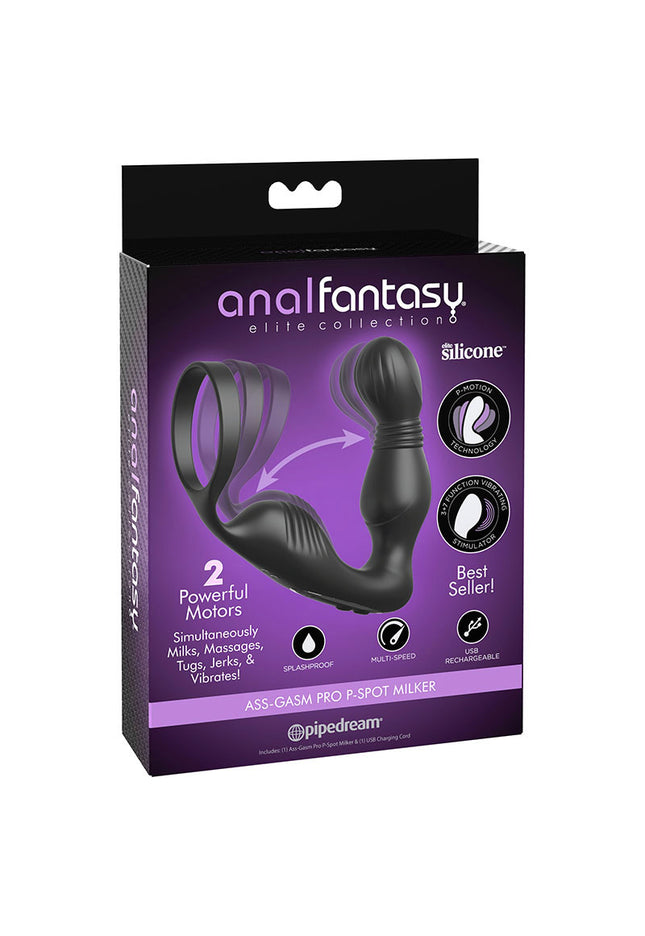 Anal Fantasy Elite Ass-Gasm P-Spot Milker - Black USB Rechargeable Prostate Massage with Cock Ring