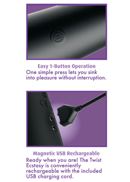 Anal Fantasy Elite Twist Ecstasy - Black - Black 24.1 cm USB Rechargeable Twisting & Thrusting Anal Vibrator