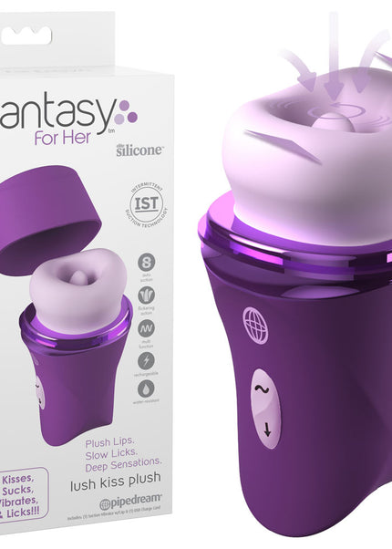 Fantasy For Her Lush Kiss Plush - Purple - Purple USB Rechargeable Licking & Sucking Stimulator