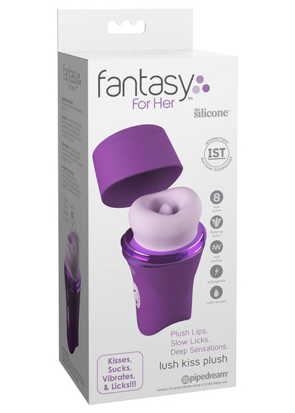 Fantasy For Her Lush Kiss Plush - Purple - Purple USB Rechargeable Licking & Sucking Stimulator