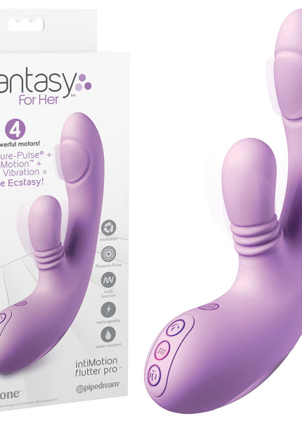 Fantasy For Her intiMotion Flutter Pro - Purple 20.6 cm USB Rechargeable Rabbit Vibrator with Pulsating Tip