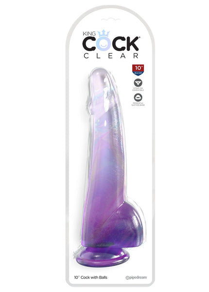 King Cock Clear 10'' Cock with Balls - Purple - Purple 25 cm Dong