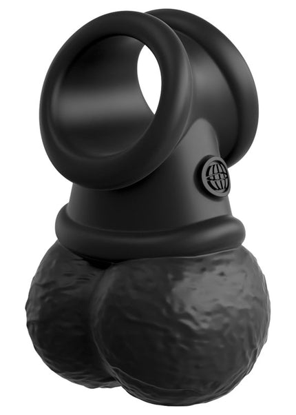 King Cock Elite The Crown Jewels Vibrating Silicone Balls - Black USB Rechargeable Vibrating Cock Ring