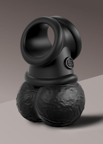 King Cock Elite The Crown Jewels Vibrating Silicone Balls - Black USB Rechargeable Vibrating Cock Ring