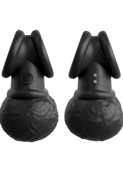 King Cock Elite The Crown Jewels Vibrating Silicone Balls - Black USB Rechargeable Vibrating Cock Ring