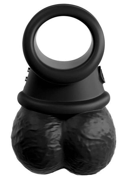 King Cock Elite The Crown Jewels Vibrating Silicone Balls - Black USB Rechargeable Vibrating Cock Ring